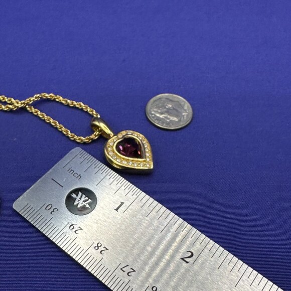 VTG Swarovski S.A.L. Faux Amethyst & Crystals on Gold-Tone Heart Pendant - Picture 4 of 11